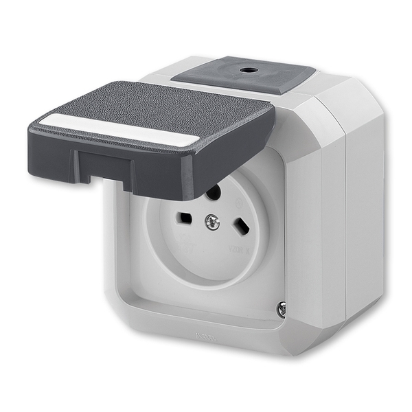 Zásuvka jednonásobná IP 54, s víčkem, s popisovým polem, nástěnná, Variant+, šedá