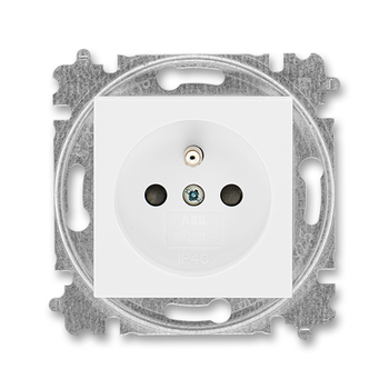 Zásuvka jednonásobná s ochranným kolíkem, s clonkami, Levit®, bílá / bílá