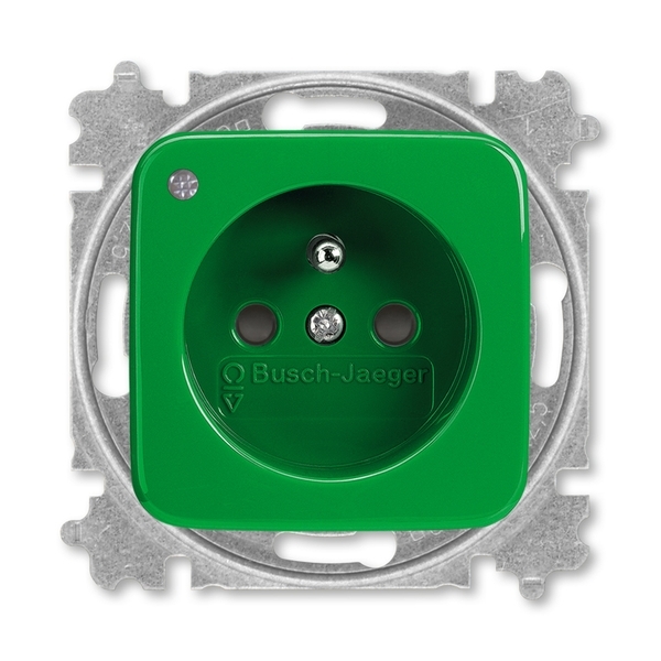 Zásuvka jednonásobná s ochranným kolíkem, s clonkami, se signalizací provozního stavu, Reflex SI, zelená