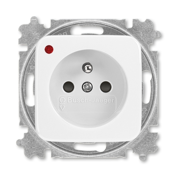 Zásuvka jednonásobná s ochranným kolíkem, s clonkami, s ochranou před přepětím, Reflex SI, alpská bílá