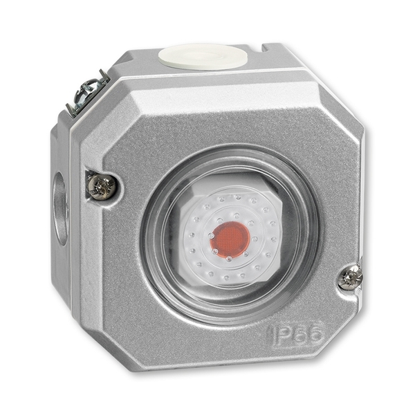 Spínač dvojpólový IP 66 s červeným průzorem, se signalizační doutnavkou, Garant, stříbrná