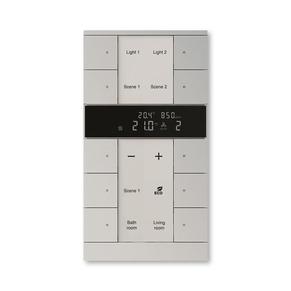 Prvek ovládací 10násobný kombinovaný, s ovládáním HVAC, snímačem CO₂ / vlhkosti, zapuštěný, ABB-Tenton®, zapuštěný, 10násobný / hliníková stříbrná