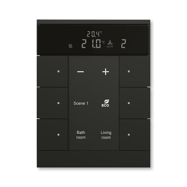 Ovládač 6násobný s termostatem, ABB-Tenton®, zapuštěný, 6násobný / mechová černá (RAL 9005)