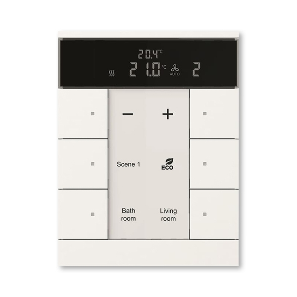 Ovládač 6násobný s termostatem, ABB-Tenton®, zapuštěný, 6násobný / studio bílá (podobné RAL 9016)