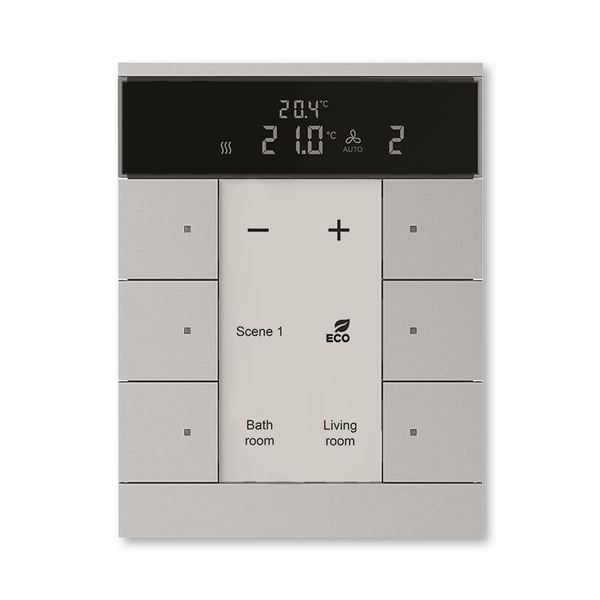 Ovládač 6násobný s termostatem, ABB-Tenton®, zapuštěný, 6násobný / hliníková stříbrná (RAL 9006)