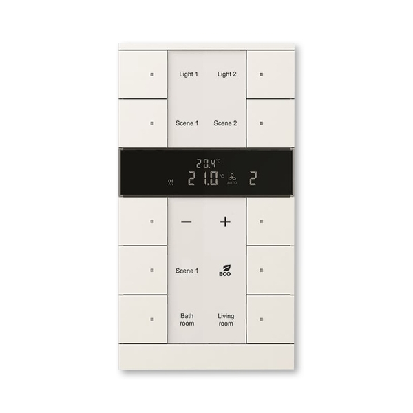 Ovládač 10násobný s termostatem, ABB-Tenton®, zapuštěný, 10násobný / mechová bílá (podobné RAL 9016)