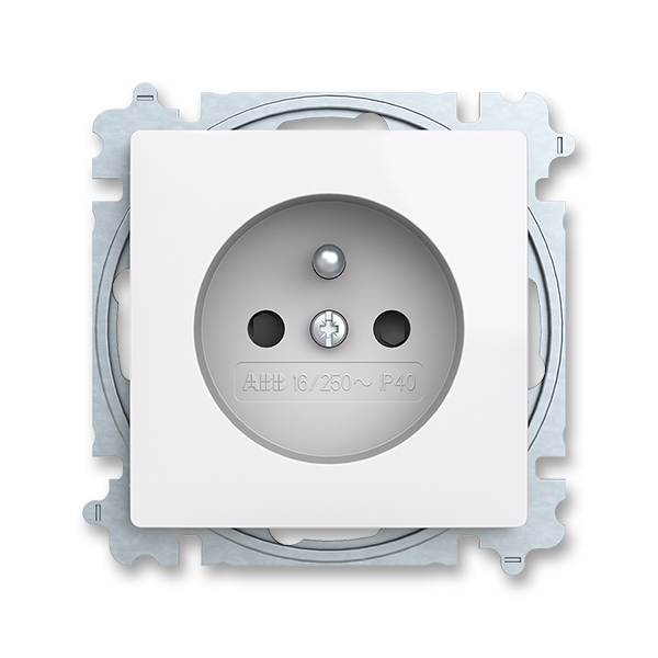Zásuvka jednonásobná s ochranným kolíkem, s clonkami, bílá
