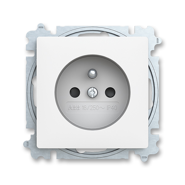 Zásuvka jednonásobná s ochranným kolíkem, s clonkami, matná bílá