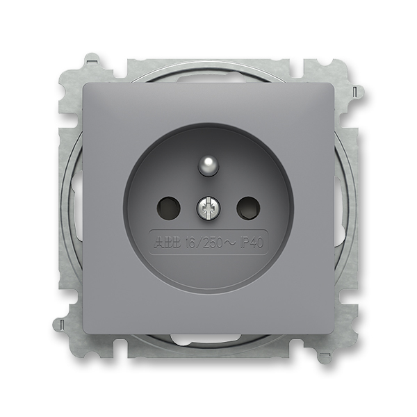 Zásuvka jednonásobná s ochranným kolíkem, s clonkami, šedá