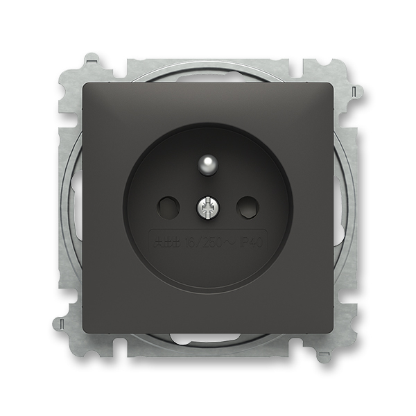 Zásuvka jednonásobná s ochranným kolíkem, s clonkami, matná černá