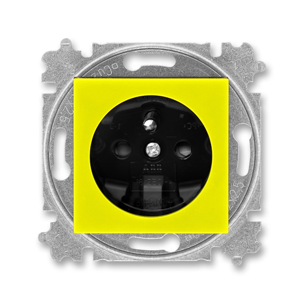 Zásuvka jednonásobná s ochranným kolíkem, s integrovanými clonkami, Levit®, žlutá / kouřová černá