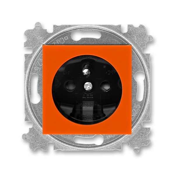 Zásuvka jednonásobná s ochranným kolíkem, s integrovanými clonkami, Levit®, oranžová / kouřová černá