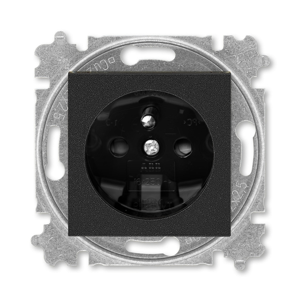Zásuvka jednonásobná s ochranným kolíkem, s integrovanými clonkami, Levit®M, onyx / kouřová černá