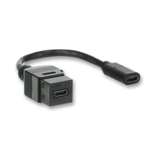 Zásuvka USB-C (keystone s kabelem), černý keystone