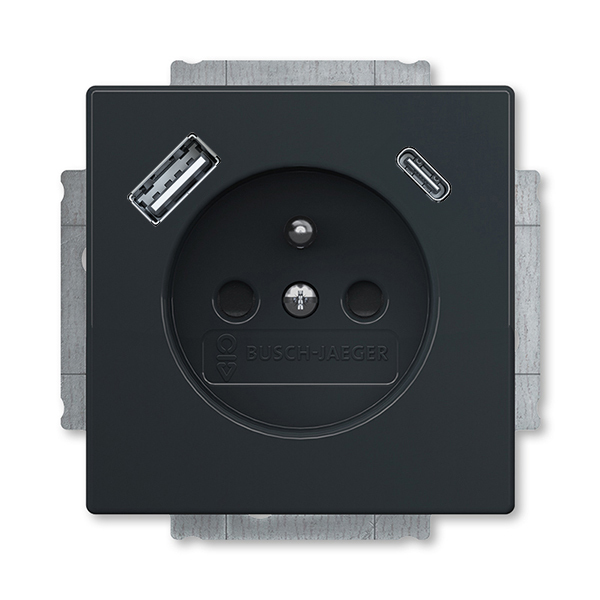 Zásuvka jednonásobná s ochranným kolíkem, s clonkami, s USB nabíjením (USB-A + USB-C), Future® linear, Solo®, Solo® carat, antracitová