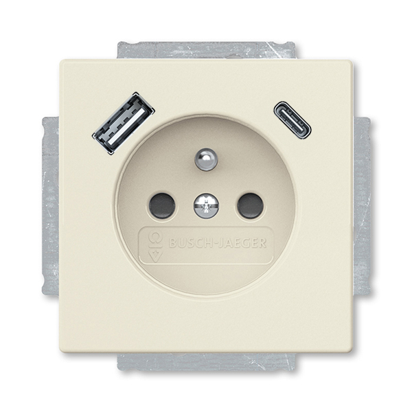 Zásuvka jednonásobná s ochranným kolíkem, s clonkami, s USB nabíjením (USB-A + USB-C), Future® linear, Solo®, Solo® carat, slonová kost