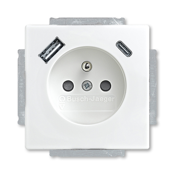 Zásuvka jednonásobná s ochranným kolíkem, s clonkami, s USB nabíjením (USB-A + USB-C), Future® linear, mechová bílá