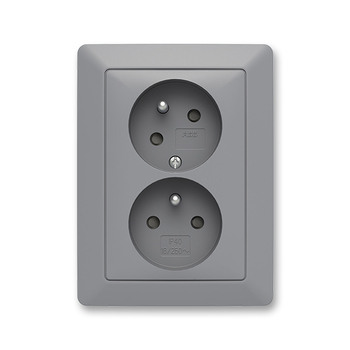Zásuvka dvojnásobná bezšroubová, s clonkami, s natočenou dutinou, šedá / bílá