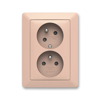 Zásuvka dvojnásobná bezšroubová, s clonkami, s natočenou dutinou, pudrová / bílá