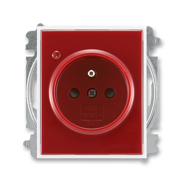 Zásuvka jednonásobná s ochranným kolíkem, s clonkami, s ochranou před přepětím, Element®, Time®, karmínová / bílá