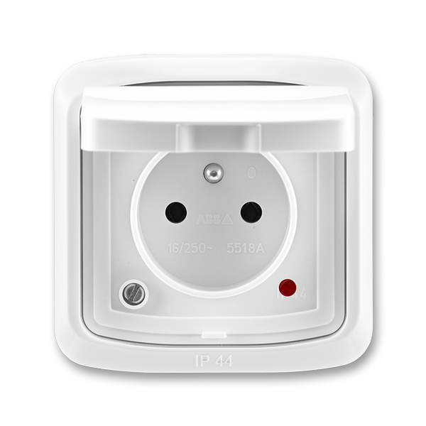 Zásuvka jednonásobná IP 44, s ochranným kolíkem, s víčkem, s clonkami, s ochranou před přepětím, Tango®, bílá