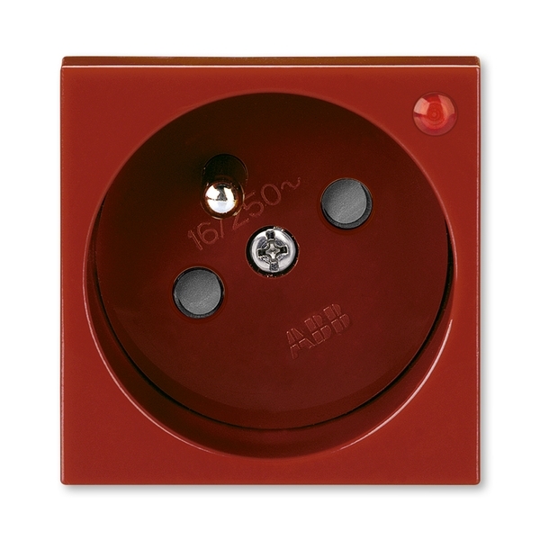 Zásuvka 45x45 s ochranným kolíkem, s clonkami, s ochranou před přepětím, s optickou signalizací poruchy, Profil 45, karmínová (RAL 3003)