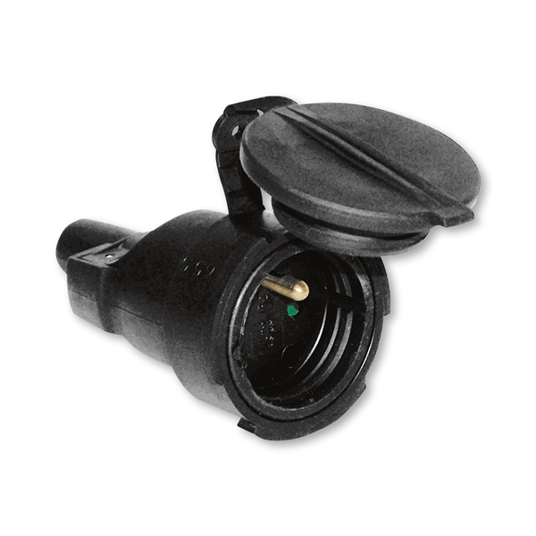 Zásuvka pohyblivá IP 65 s ochranným kontaktem, s clonkami, s přímým vývodem, černá